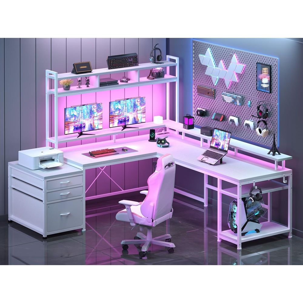 Desk Setup Dual Monitor - 104-inch L-Shaped Desk for Dual-Person Home