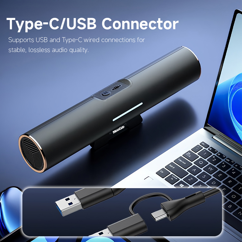 Dual Monitor Desk Setup - MeeGoo Clip-on Bluetooth Speaker, 2*3W Stereo