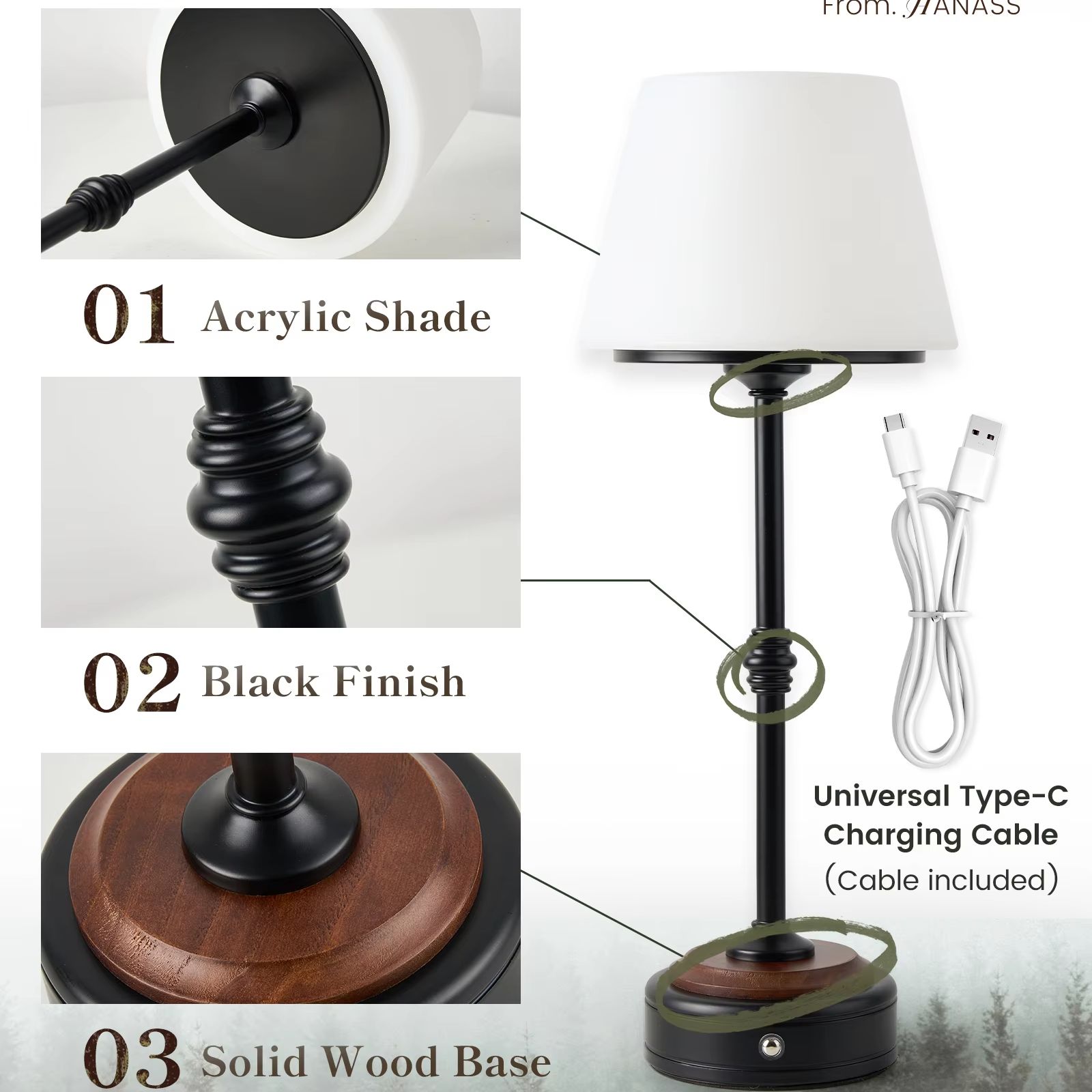 Cordless Table Lamps Set of  5 - огляд і ціна Desk Setup Study